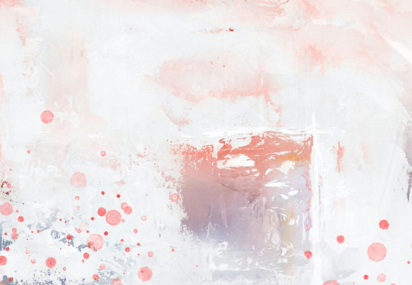 Minimal office space featuring large colorful expressive artwork on a neutral wall