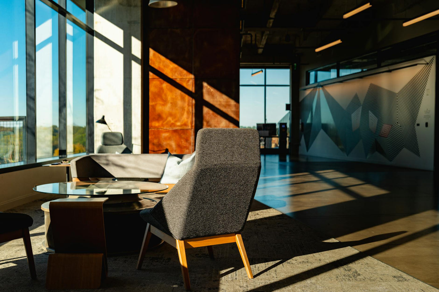 Contemporary office interior featuring leased artwork on walls