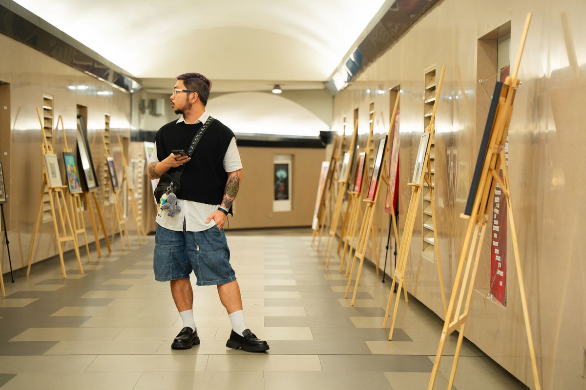 Contemporary art gallery featuring works by emerging artists