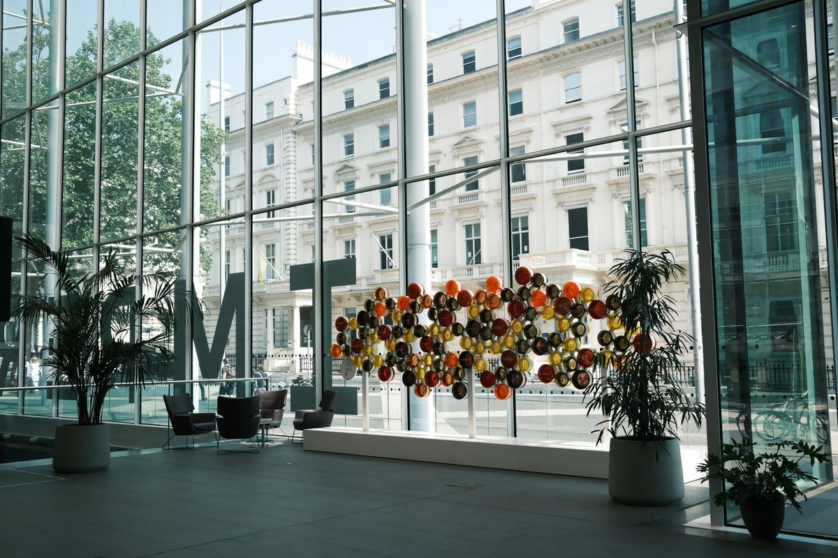 Modern abstract art installation in a contemporary office space