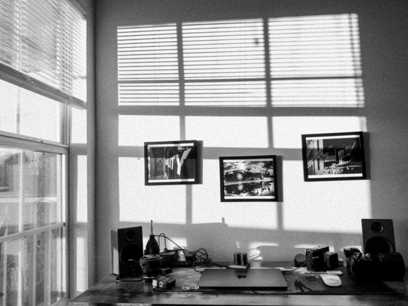 Modern art installation enhancing a serene and productive office workspace