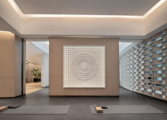 Contemporary art installation in a modern office environment